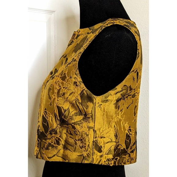 Alice + Olivia Top Womens 6 Gold Jacquard Crop Sleeveless Floral Boxy Back Zip - Picture 6 of 9